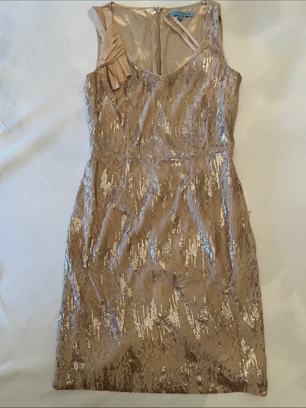 Nicole Miller Sequin Lace Midi Dress in Nude Blush